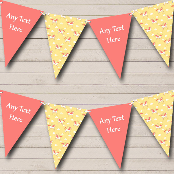 Yellow Coral Unicorn Personalised Childrens Party Bunting