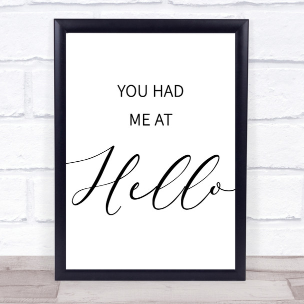 Movie Film You Had Me At Hello Jerry Maguire Quote Wall Art Print