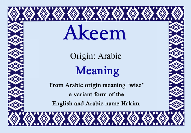 Akeem Personalised Name Meaning Certificate