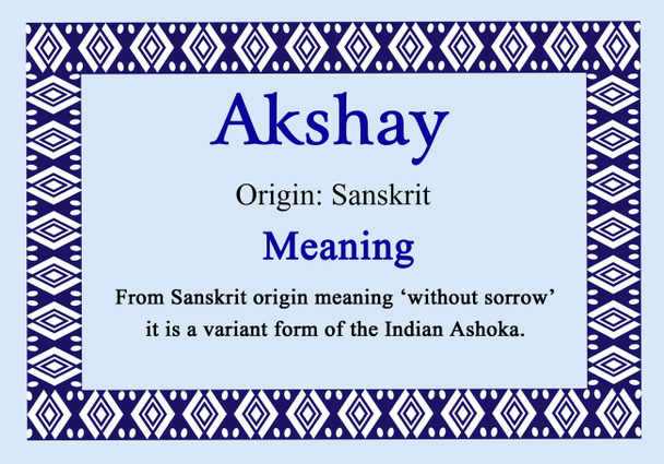 Akshay Personalised Name Meaning Certificate