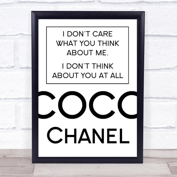 Coco Chanel Don't Care What You Think About Me Quote Wall Art Print