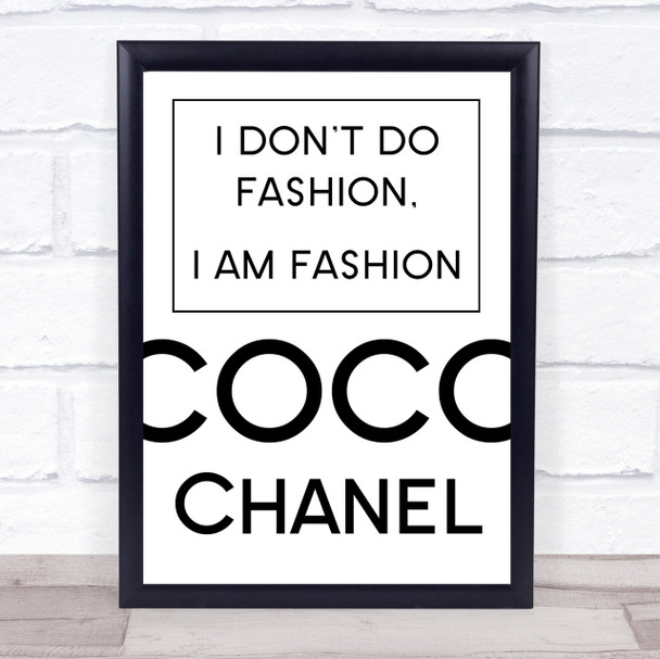 Coco Chanel I Am Fashion Quote Wall Art Print