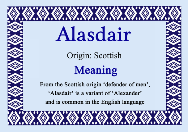Alasdair Personalised Name Meaning Certificate