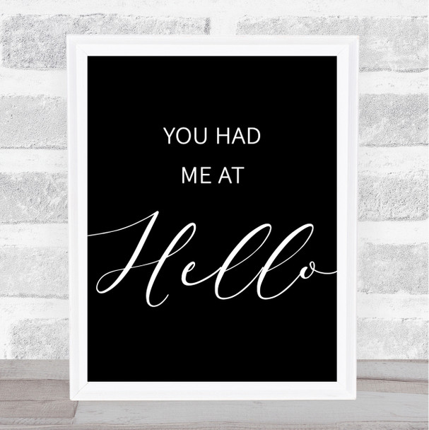 Black Movie Film You Had Me At Hello Jerry Maguire Quote Wall Art Print