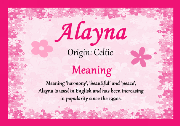 Alayna Personalised Name Meaning Certificate