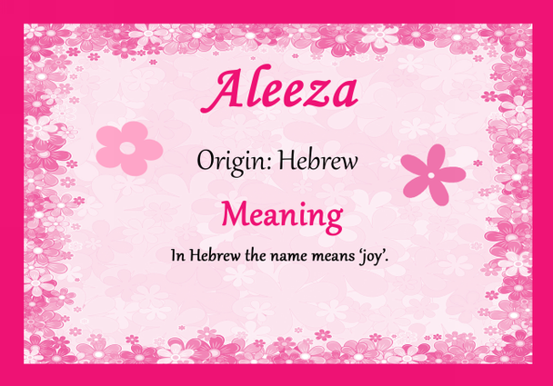 Aleeza Personalised Name Meaning Certificate