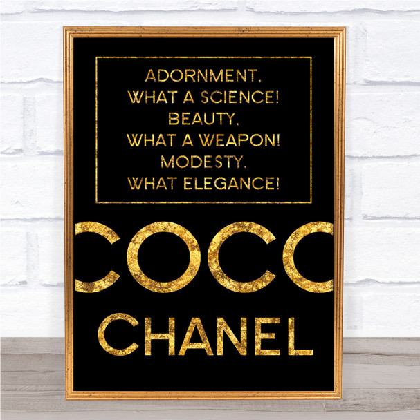 Black & Gold Coco Chanel Adornment Quote Wall Art Print