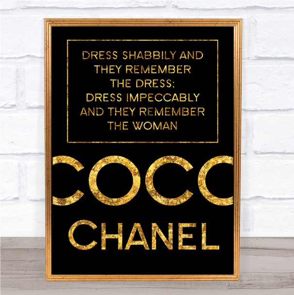 Black & Gold Coco Chanel Dress Impeccably Quote Wall Art Print