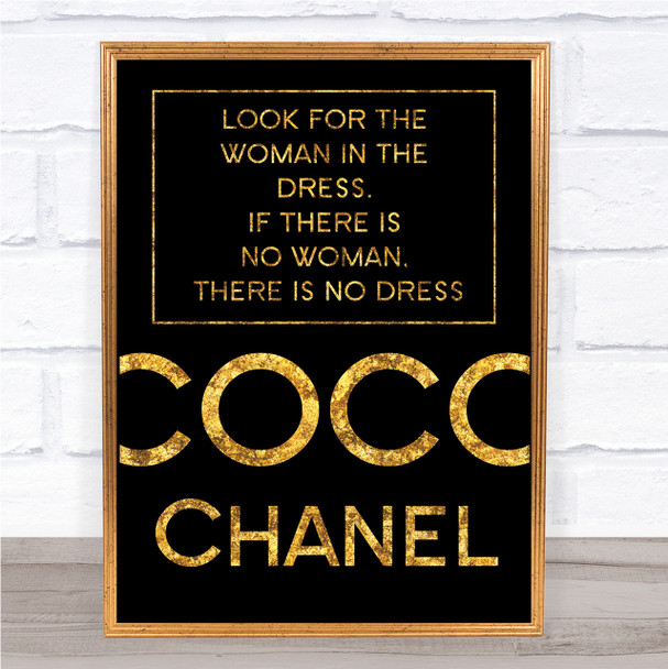 Black & Gold Coco Chanel Woman In The Dress Quote Wall Art Print