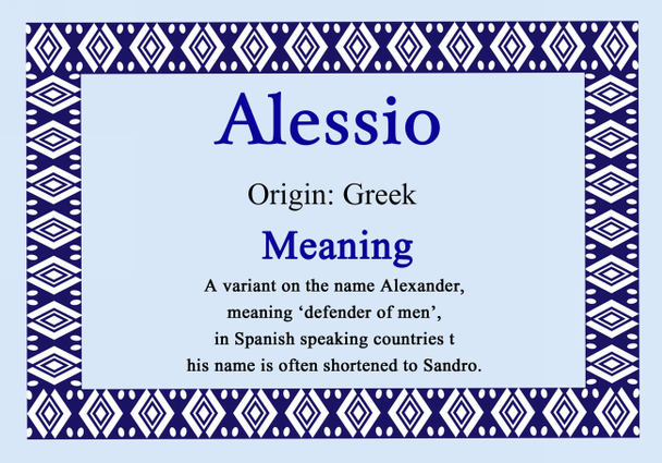 Alessio Personalised Name Meaning Certificate