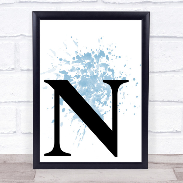 Blue Initial Letter N Quote Wall Art Print