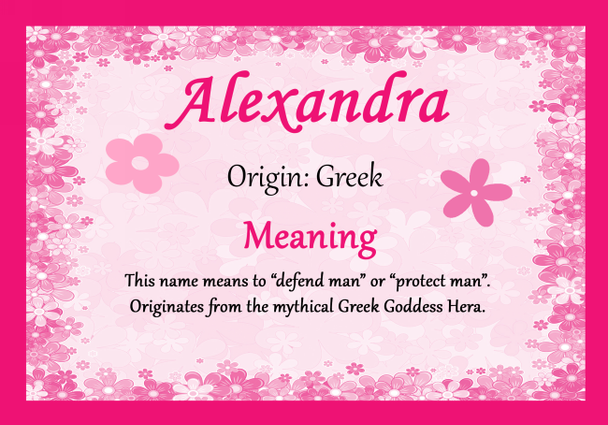 Alexandra Personalised Name Meaning Certificate