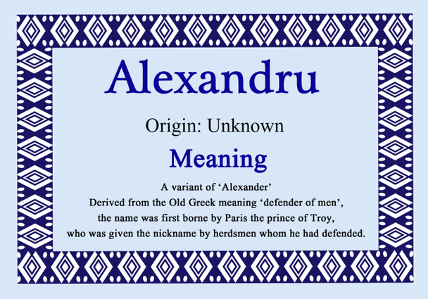 Alexandru Personalised Name Meaning Certificate