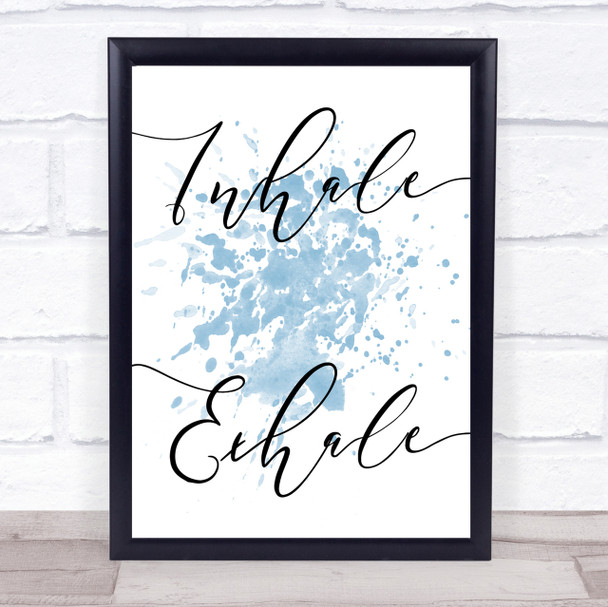 Blue Yoga Inhale Exhale Quote Wall Art Print
