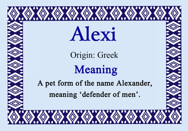 Alexi Personalised Name Meaning Certificate