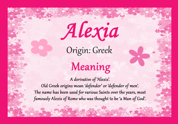 Alexia Personalised Name Meaning Certificate