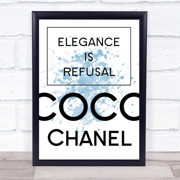 Blue Coco Chanel Elegance Is Refusal Quote Wall Art Print