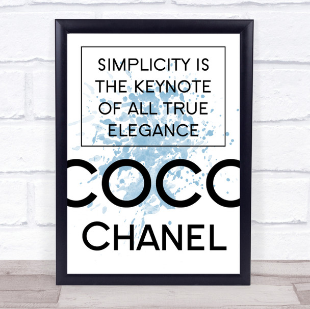 Blue Coco Chanel Simplicity Quote Wall Art Print