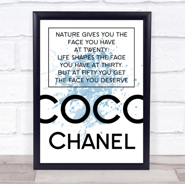 Blue Coco Chanel The Face You Deserve Quote Wall Art Print