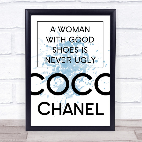 Blue Coco Chanel Woman With Good Shoes Quote Wall Art Print