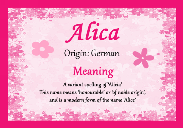 Alica Personalised Name Meaning Certificate Alica Personalised Name Meaning Certificate