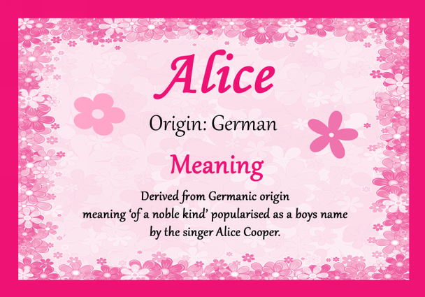 Alice Personalised Name Meaning Certificate