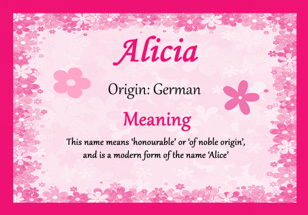 Alicia Personalised Name Meaning Certificate