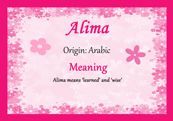 Alima Personalised Name Meaning Certificate