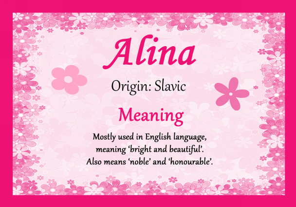 Alina Personalised Name Meaning Certificate
