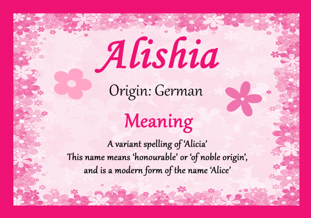 Alishia Personalised Name Meaning Certificate