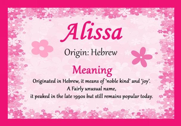 Alissa Personalised Name Meaning Certificate - The Card Zoo