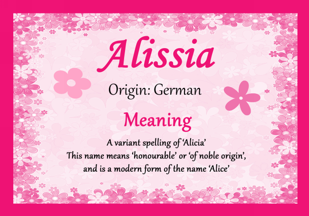 Alissia Personalised Name Meaning Certificate