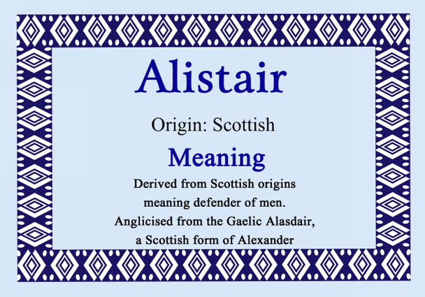 Alistair Personalised Name Meaning Certificate