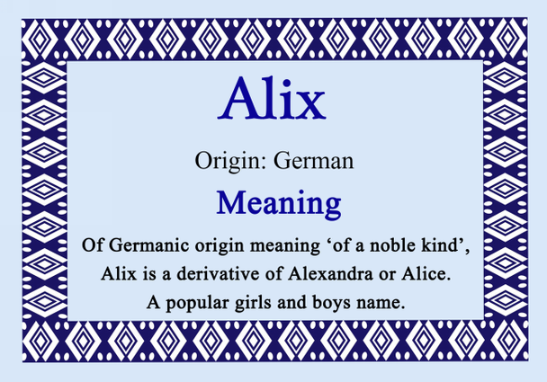 Alix Personalised Name Meaning Certificate