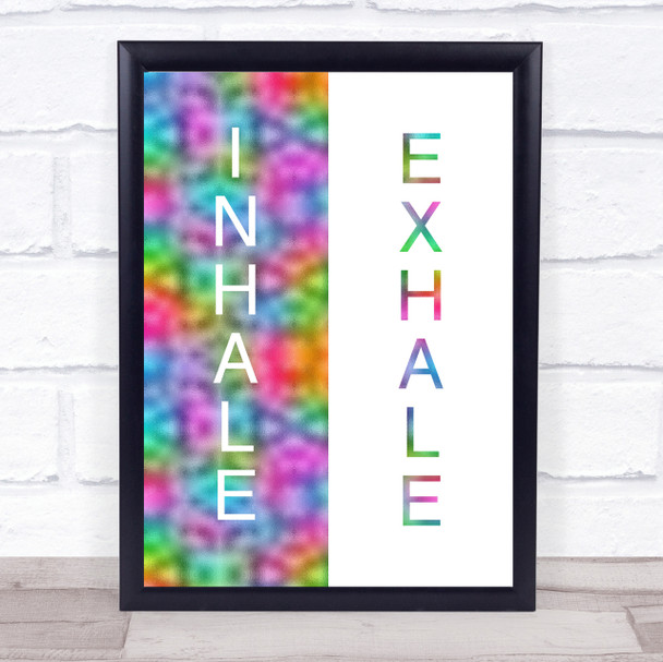 Rainbow Yoga Inhale Exhale Black White Quote Wall Art Print