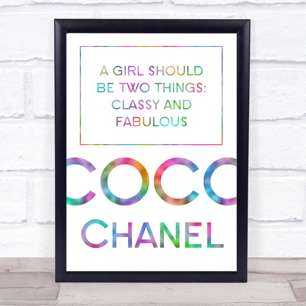 Rainbow Coco Chanel Classy & Fabulous Quote Wall Art Print