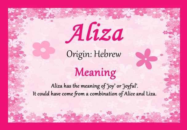 Aliza Personalised Name Meaning Certificate