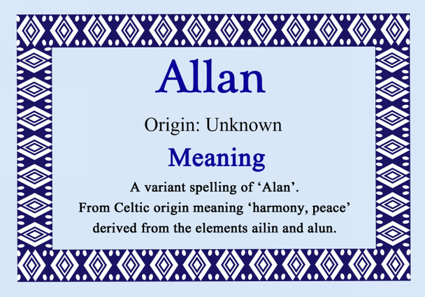 Allan Personalised Name Meaning Certificate