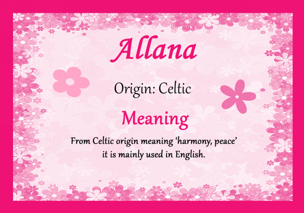 Allana Personalised Name Meaning Certificate