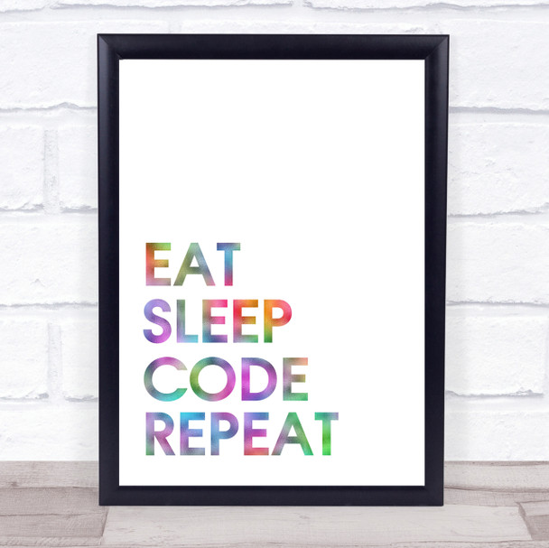 Rainbow Eat Sleep Code Quote Wall Art Print