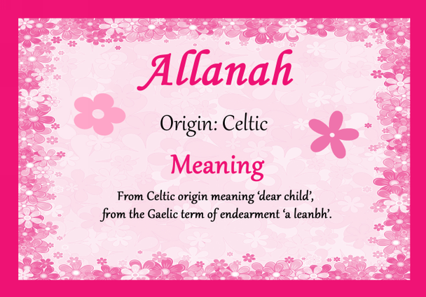 Allanah Personalised Name Meaning Certificate