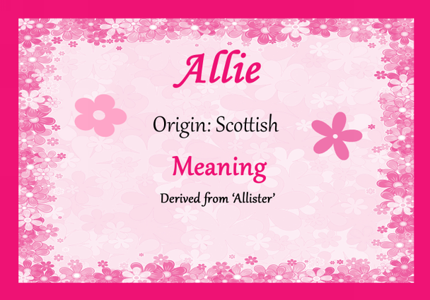 Allie Personalised Name Meaning Certificate