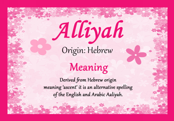 Alliyah Personalised Name Meaning Certificate