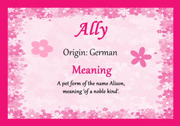 Ally Personalised Name Meaning Certificate
