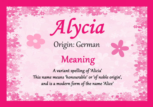 Alycia Personalised Name Meaning Certificate