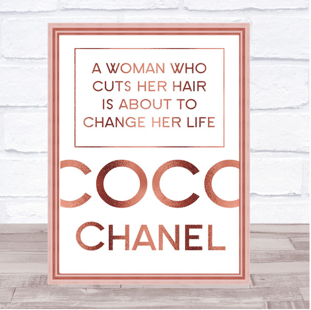 Rose Gold Coco Chanel Woman Who Cuts Her Hair Change Life Quote Wall Art Print