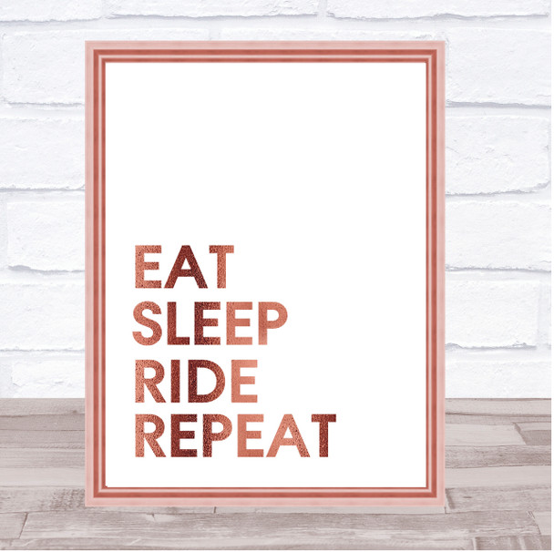 Rose Gold Eat Sleep Ride Quote Wall Art Print