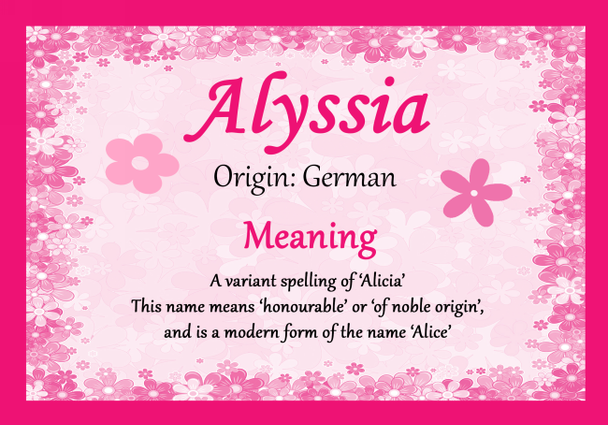 Alyssia Personalised Name Meaning Certificate