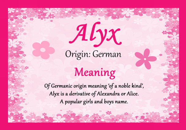 Alyx Personalised Name Meaning Certificate