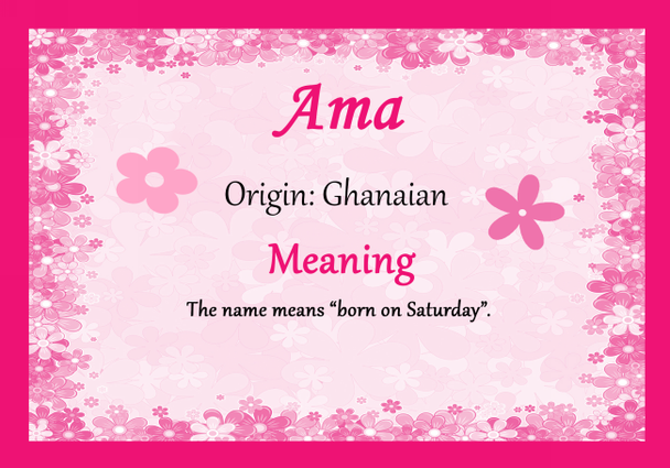 Ama Personalised Name Meaning Certificate
